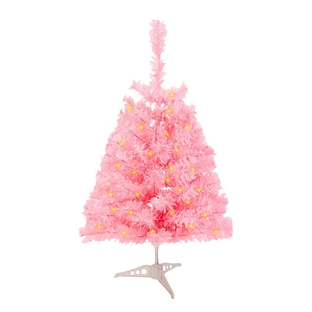 Pink S Pink Pre-Lit Flocked Pvc Christmas Tree, 45Cm Led Artificial Xmas Tree For Home Decor, With Stand Included