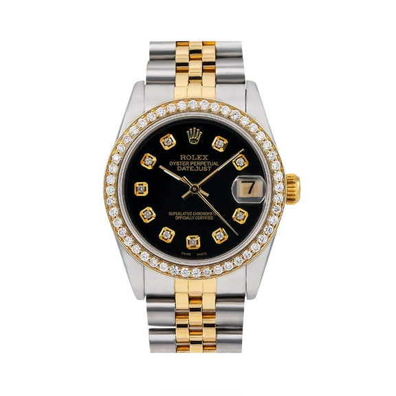 Pre-Owned Rolex Datejust 68273 31MM Black Diamond Dial And Bezel With Two Tone Jubilee Bracelet