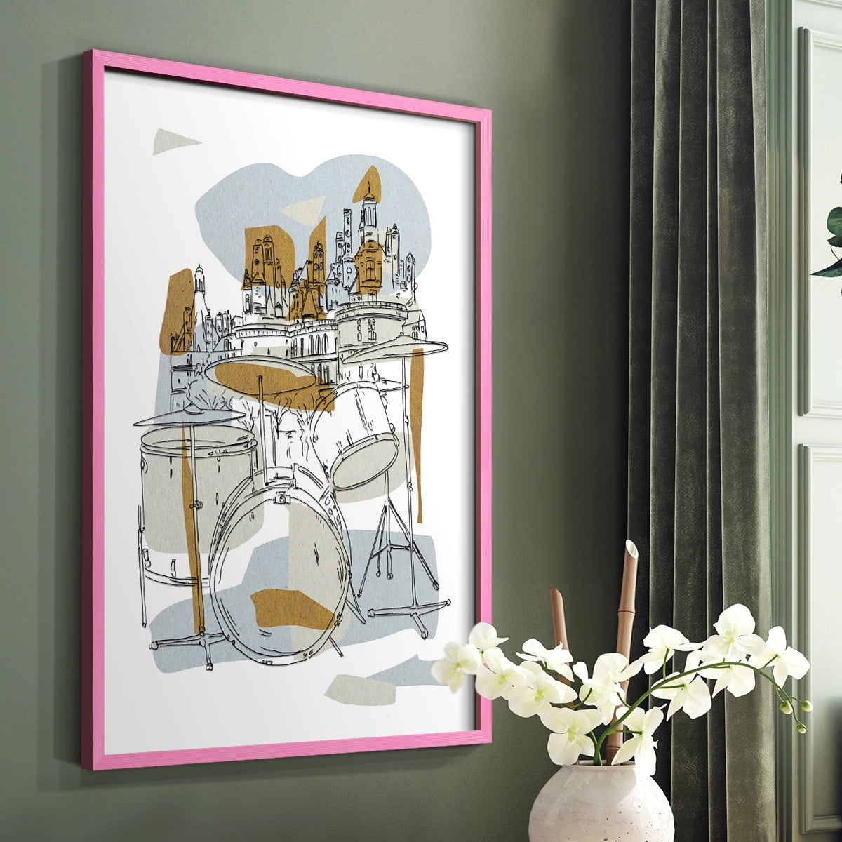 Rehearsal IV Framed Print in Pink Solid Wood Framed Print No Nail Hanging