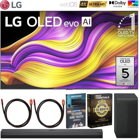 LG 77 Inch G5 Series OLED evo 4K UHD Smart webOS TV 2025 OLED77G5WUA Bundle with LG 3.1.1 Ch Soundbar, 2 HDMI Cables, Theater Guide and Deco Essentials CPS 26 Months Premium Extended Protection Pack