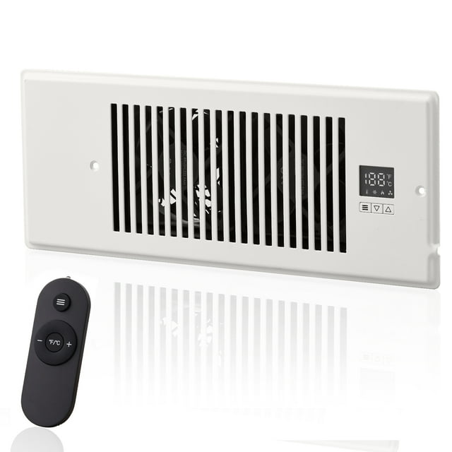 KFFKFF Ventilation Boost Fan, Silent Operation for 4” x 12” Vent Openings, Includes Remote and Temperature Control, Variable Speed for Efficient Heating and Cooling, Smart Air Flow Design, White
