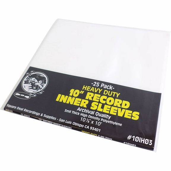(25) 10" Record Inner Sleeves - High Density Polyethylene - 10-1/8" x 10"