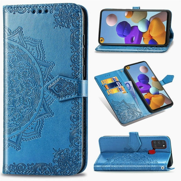 Galaxy A21s Case, Dteck ShockProof Premium PU leather Magnetic Flip wallet Case with Kickstand and Flip Cover For Samsung Galaxy A21s SM-A217, Blue