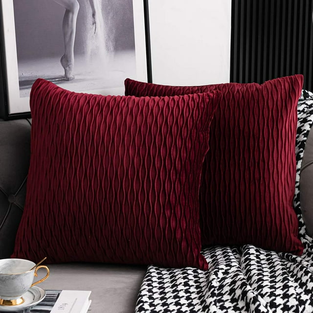 Fundas de almohada rojas: Paquete de 2 fundas de almohada decorativas cuadradas de terciopelo a rayas originales de pulgadas para sofá de granja