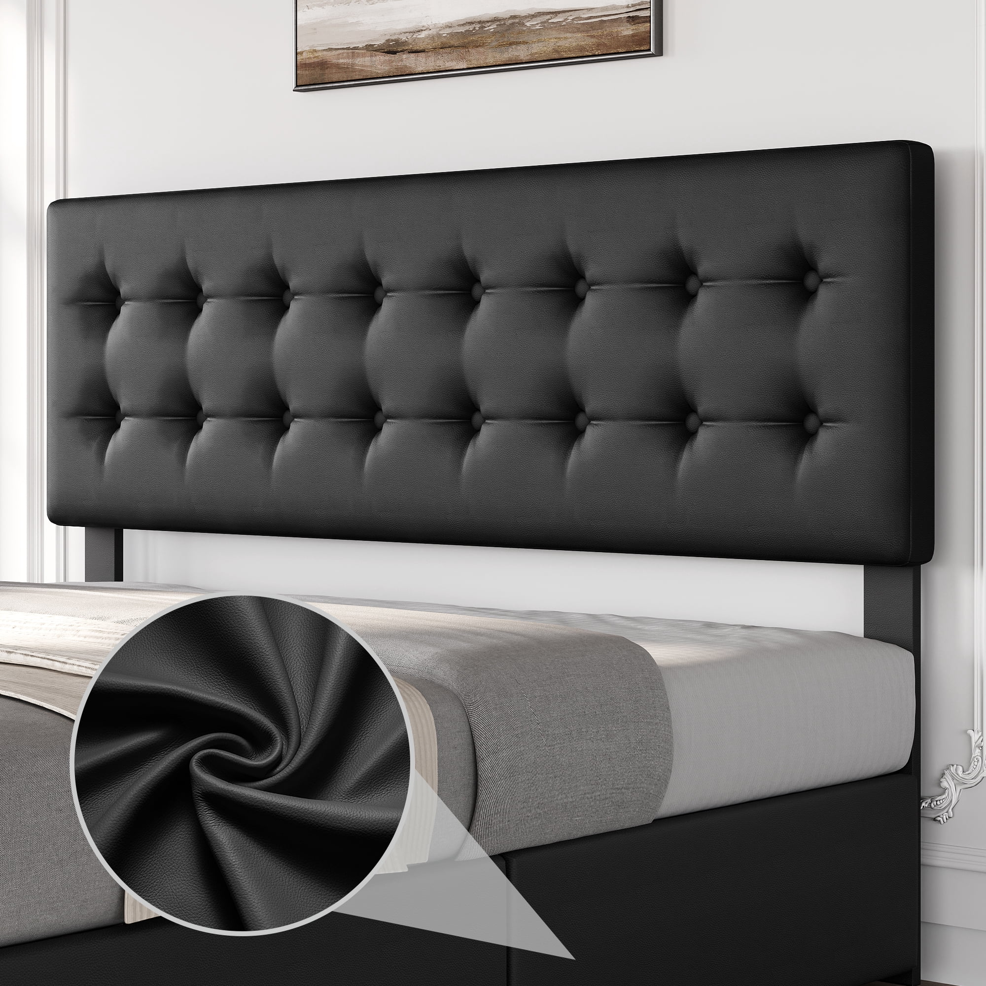 Huisuilinss Linen Upholstered Platform Bed Frame Queen Size Bed Frame With Button Tufted Design Headboard Full Size Bed Frame With 4 Storage Drawers Wooden Slats Support No Box Spring Needed