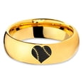 thumbnail image 2 of Tungsten Heart Shaped Baseball Ball Band Ring 7mm Men Women Comfort Fit 18k Yellow Gold Dome Polished, 2 of 4