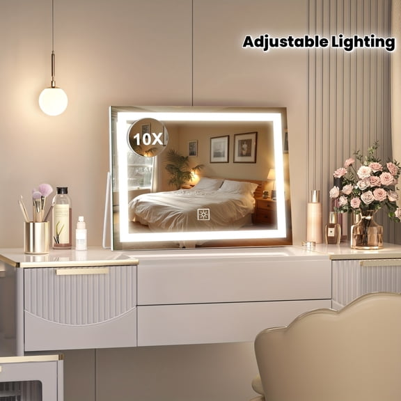 LEDLighted Makeup Mirror with Detachable 10X Magnification,Smart Touch Control, 3 Lighting Modes & Stepless Dimming,360 Rotation, Ideal for Home Bathroom Dressing Table,Perfect Birthday&Wedding Gift