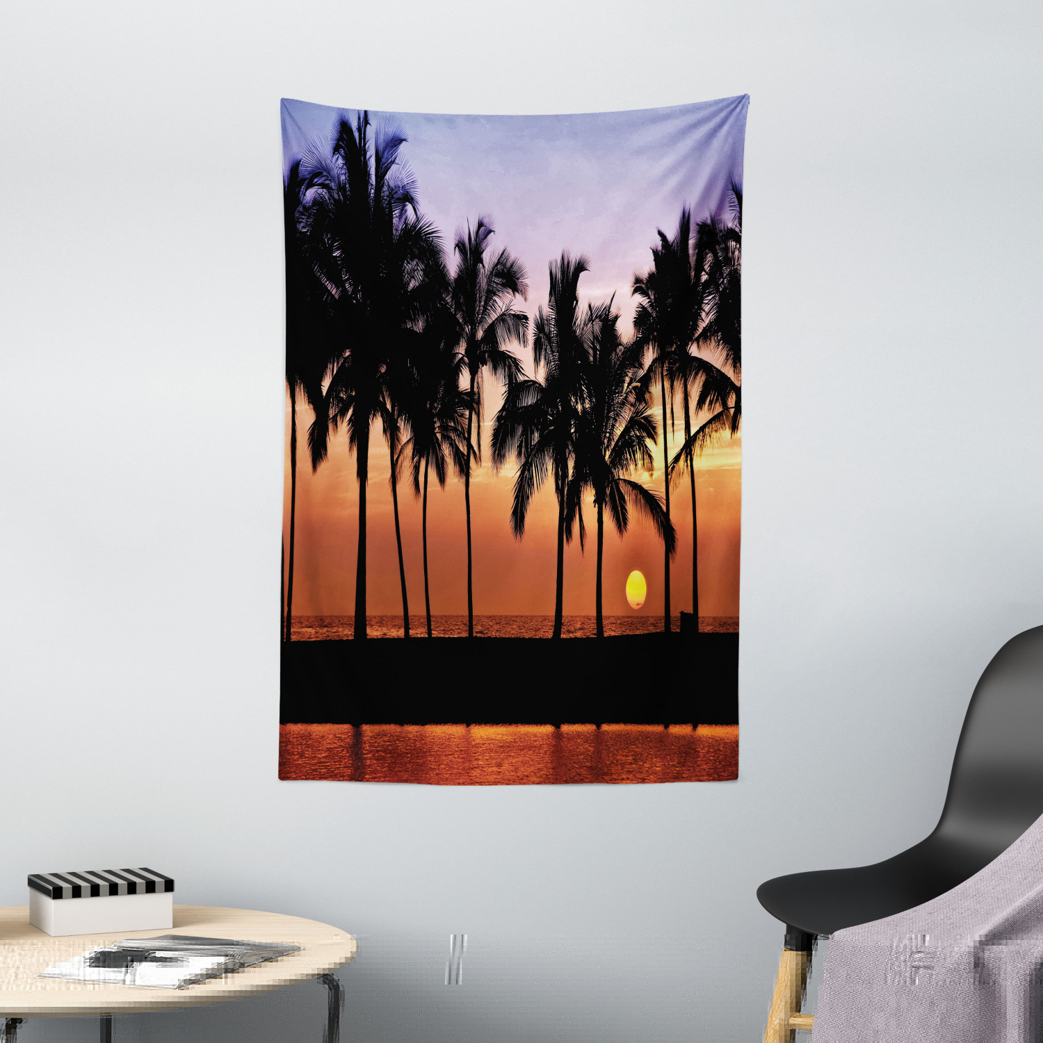 Hawaiian Tapestry, Hawaiian Sunset on Big Island Anaehoomalu Bay Ocean ...