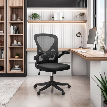 Mesh Task Office Chair with Flip-Up Arms, Black