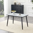 thumbnail image 3 of Hi loPres 47" Tempered Glass & MDF Composite Tabletop Dining Table, Modern White Faux Marble Kitchen Table with Black Metal Legs for Small Spaces and Apartments, 3 of 8