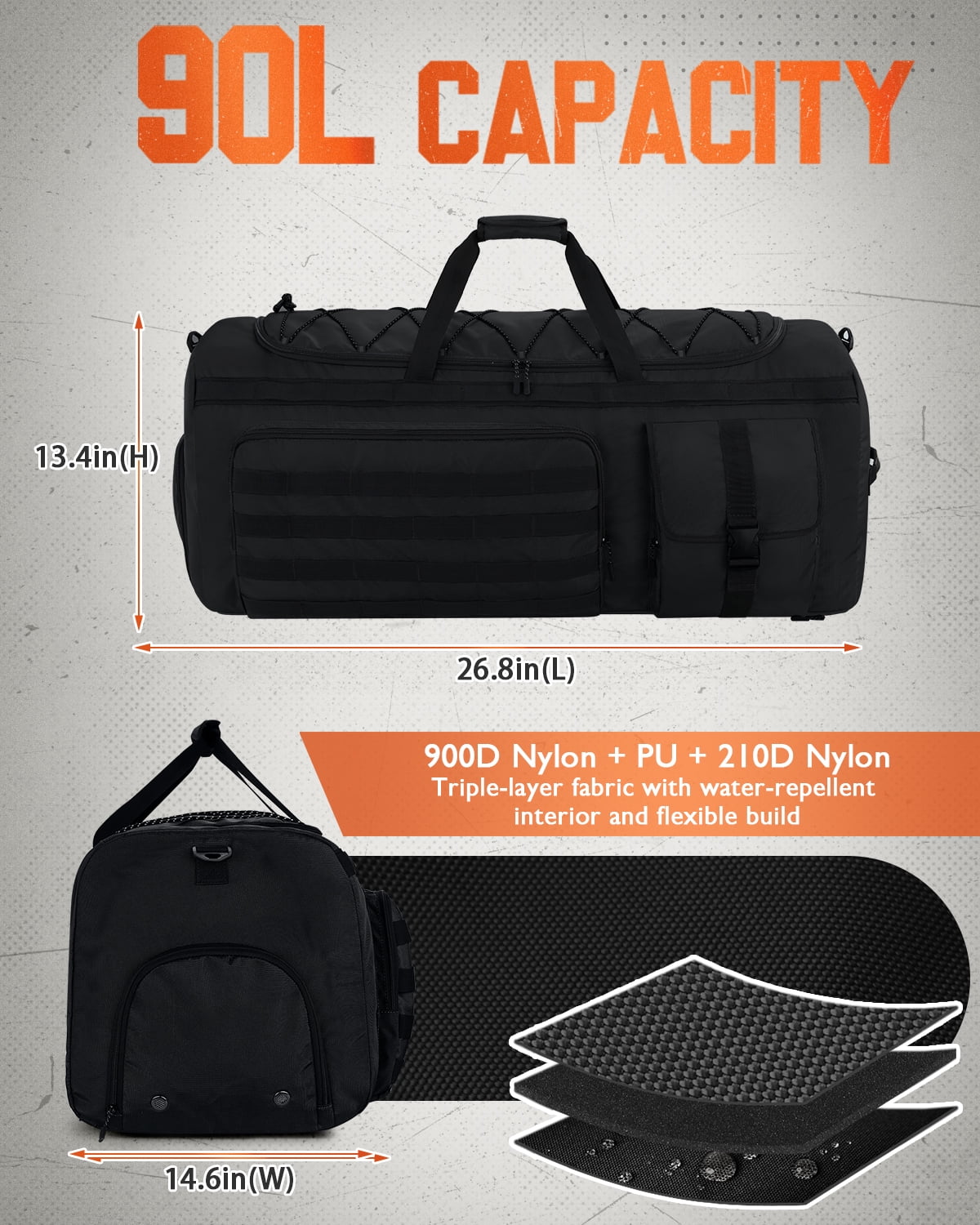 Gonex 90L Travel Duffel Bag for Men, 3 in 1 Extra Large Gym Bag Backpack with Shoes Compartment for Weekender Sports Workout