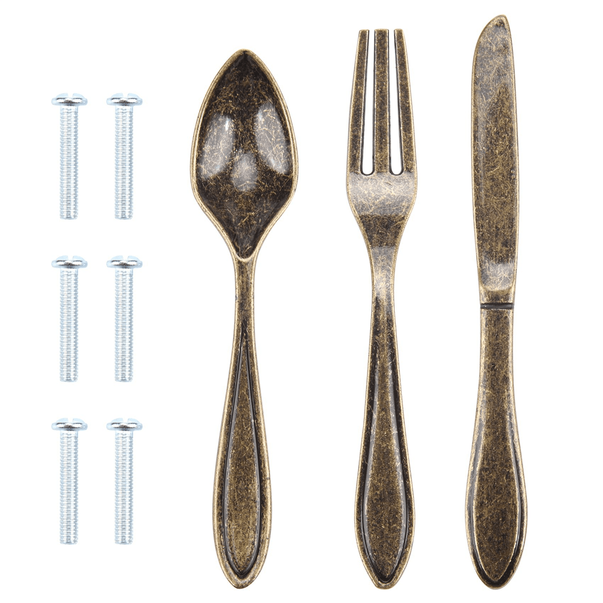 15 Pcs Knife Spoon Fork Kitchen Cabinet Closet Drawer Pull Handles Knobs 3-Inch Center to Center Bronze Zinc alloy