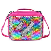Mermaid Lunch Box for Girls Flip Sequin Insulated School Lunch Bag Durable Thermal Reusable Lunch Tote Glitter (Rainbow)