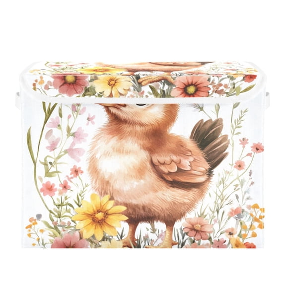 Cute Chicken Around by Flowers Foldable Storage Bin with Lid and Handle Collapsible Storage Box 16.5 x 12.6 x 11.8 inches