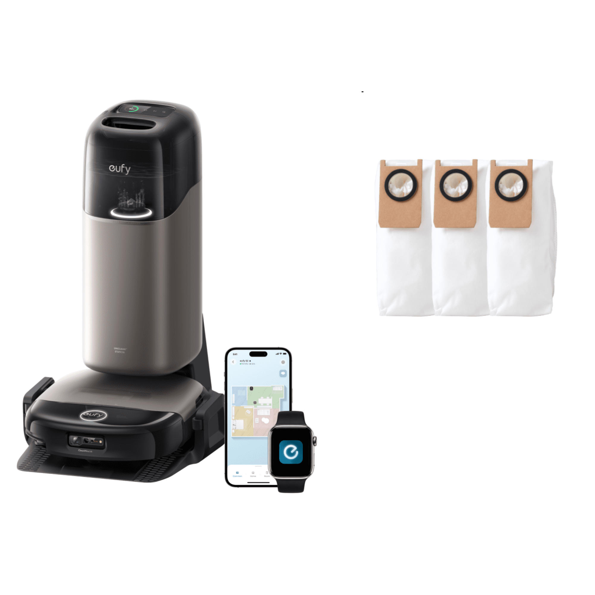 eufy Robot Vacuum Omni and Mop Combo S2 +official dust bags, 30,000 Pa Fade-Free Suction,99.99% Germ Removal,68-Days Self Emptying, Fragrance Diffuser