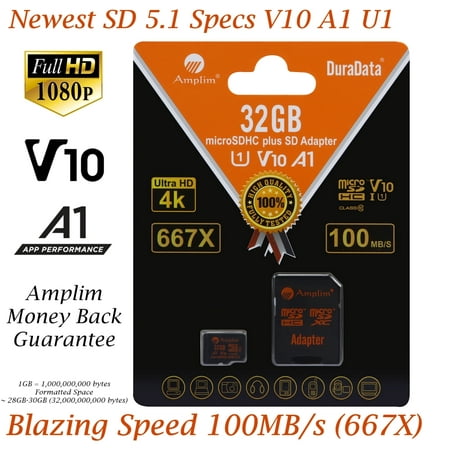 Samsung Pro Microsd 32gb 32GB Micro SD Card plus Adapter. Amplim 100MB/s MicroSDXC Card V10 A1 U3 Class 10 MicroSD Memory Card for GoPro, Cell Phones, Samsung Galaxy, LG, Sony Xperia, DJI, Drones, Cameras, Nintendo ()