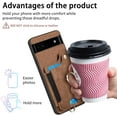 thumbnail image 5 of Phone Case for Google Pixel 6A 5G 2022 Wallet Cover with Tempered Glass Screen Protector and Wrist Strap Lanyard RFID Credit Card Holder Ring Stand Cell Accessories Pixel6A A6 Women Men Brown, 5 of 6