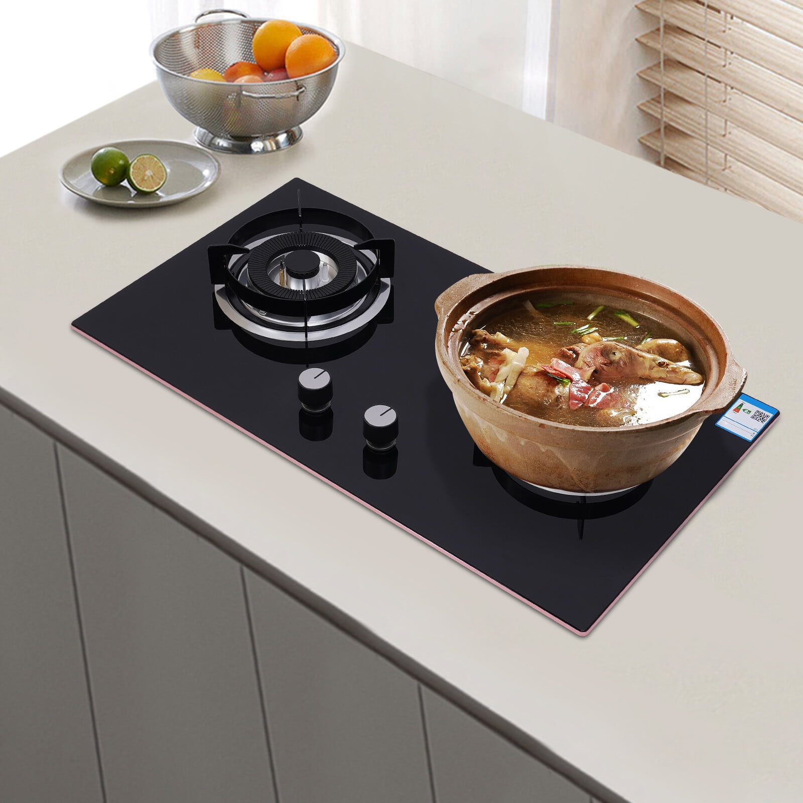 Kitchen Gas Cooktop Stove Top 2 Burners Tempered Glass Built-In NG Gas Stove