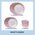 thumbnail image 3 of Corelle Graphic Stitch 12-Piece Dinnerware Set, Service for 4, Red and White Plates and Bowls, 3 of 8