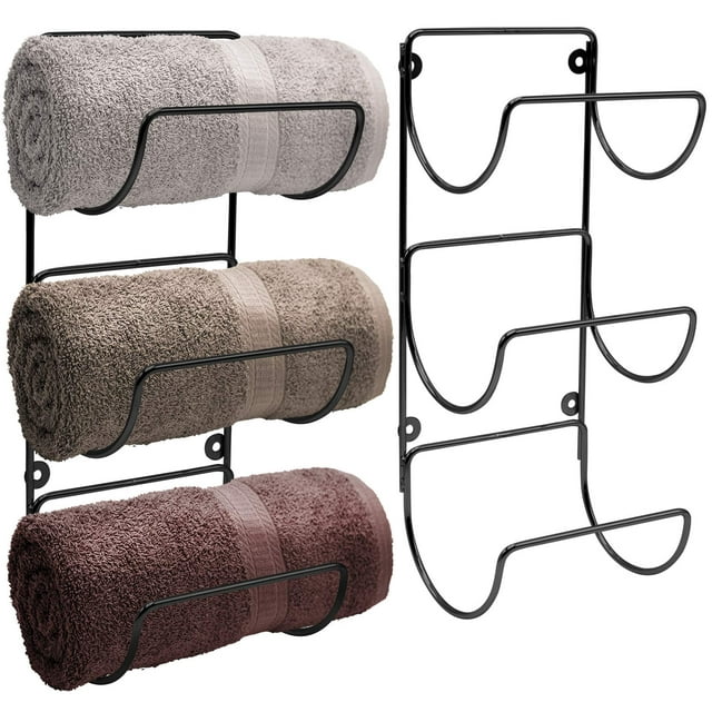 Sorbus Wall Mounted Metal Towel Rack Holder for Bathroom 2-Pack (Black)