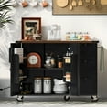 thumbnail image 5 of Harper & Bright Designs Farmhouse Kitchen Island with Power Outlet, Kitchen Storage Island with Drop Leaf, Rolling Kitchen Cart on Wheels with Internal Storage Rack, Spice Rack, Black, 5 of 17