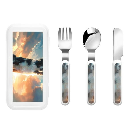 

Gaeub Cloud Border Collie Print 3-Piece Children Knife Spoon Fork Set Stainless Steel Child Flatware Set Kids Utensils Set with Case for Lunch Box (Fork Spoon Knife Combo)