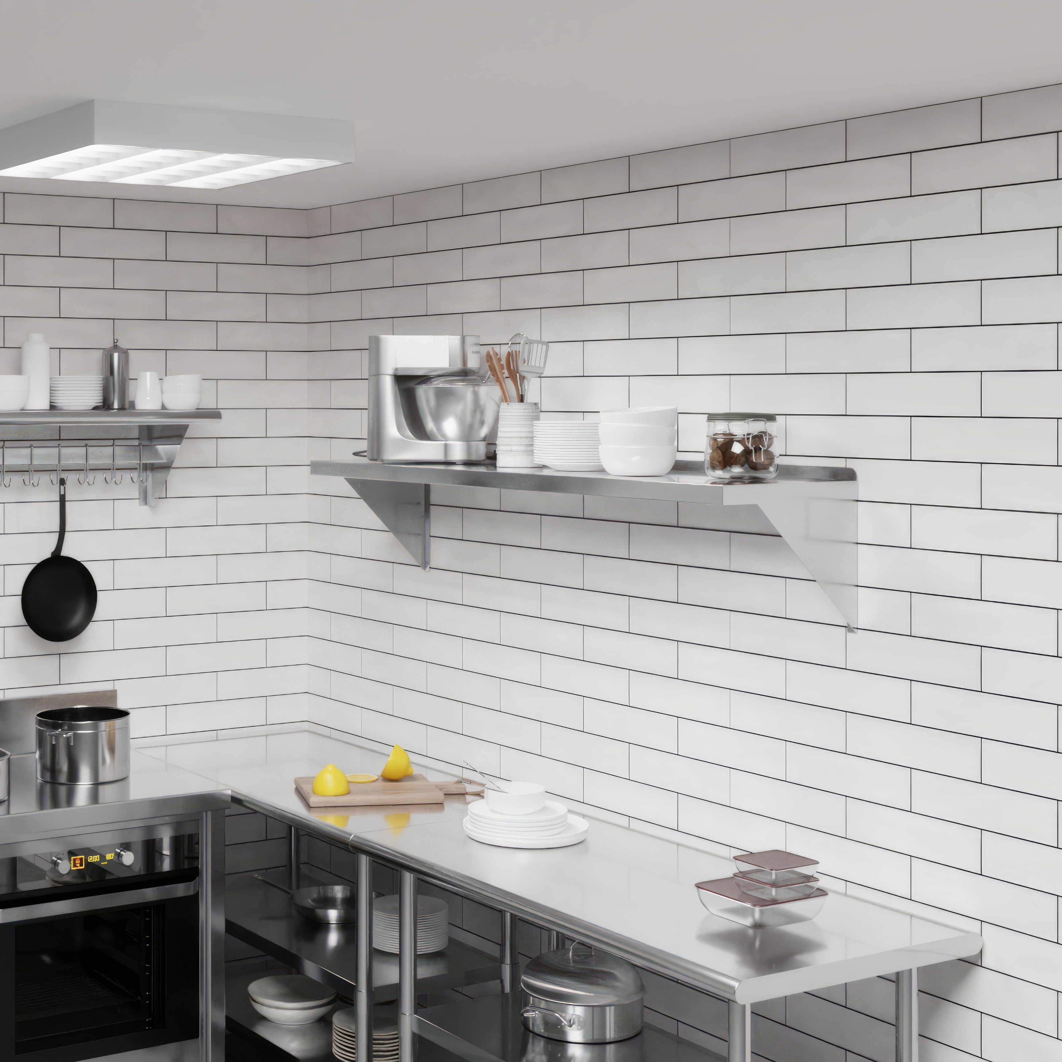 AmGood 14" Width x 60" Length | Stainless Steel Wall Shelf | Square Edge | Metal Shelving | Heavy Duty | Commercial Grade | Wall Mount | NSF Certified