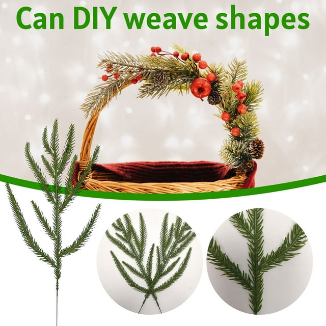 Suncoda Christmas Decorations Indoor, 10Pcs Soft Rubber Simulation Green Plants Needles Rattan Christmas Decorations