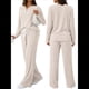 thumbnail image 3 of Conjuntos de Dos Piezas para Mujer, Suéter de Cuello Henley de Otoño, Chándal A Juego, Pijamas Cómodos con Bolsillos Albaricoque XL, 3 of 7