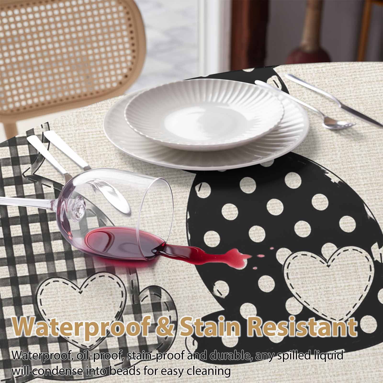 Round Tablecloth Happy Easter Waterproof Oil Proof Polyester Table Cloth Cover Decor for Home Dining Outdoor,Patio,Parties, 54" Dia. Easter Bunny Tails Beige