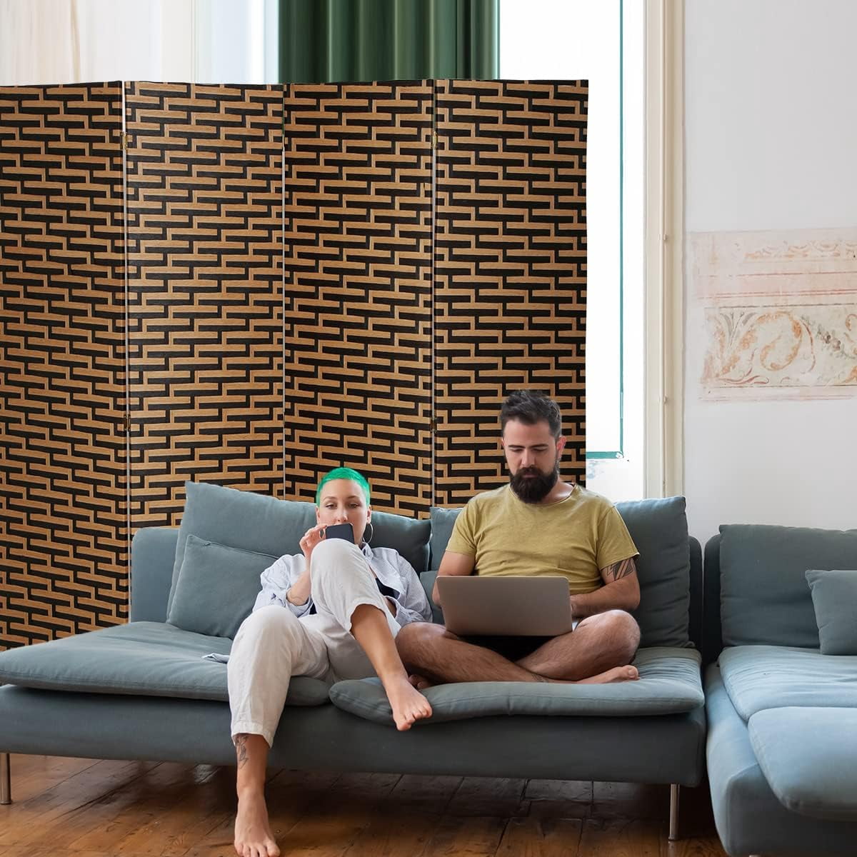 Dkelincs 4 Panel Room Dividers and Folding Privacy Screen Wooden Partition Wall Divider Portable Freestanding Privacy Wall, Stack