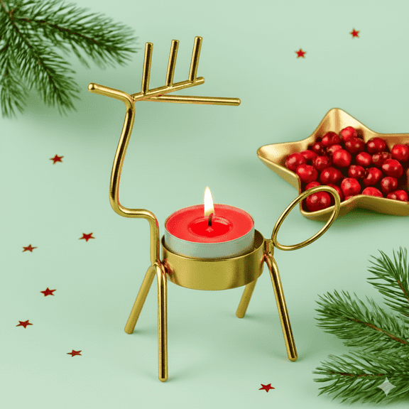 Satyankit Holiday Home Décor Collection Tealight Candle Lantern, 1-Count, Gold, Iron, Animal Cutwork Pattern, Christmas, Christmas