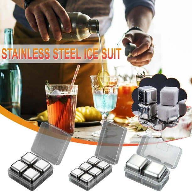 Piedras de Hielo para Whisky, Cubos Reutilizables de Acero Inoxidable para Enfriar, Juego de 8, Aptos para Uso Alimentario, Sin Diluir, para Whisky, Vino, Cerveza, Refrescos y Fiestas de Cumpleaños,