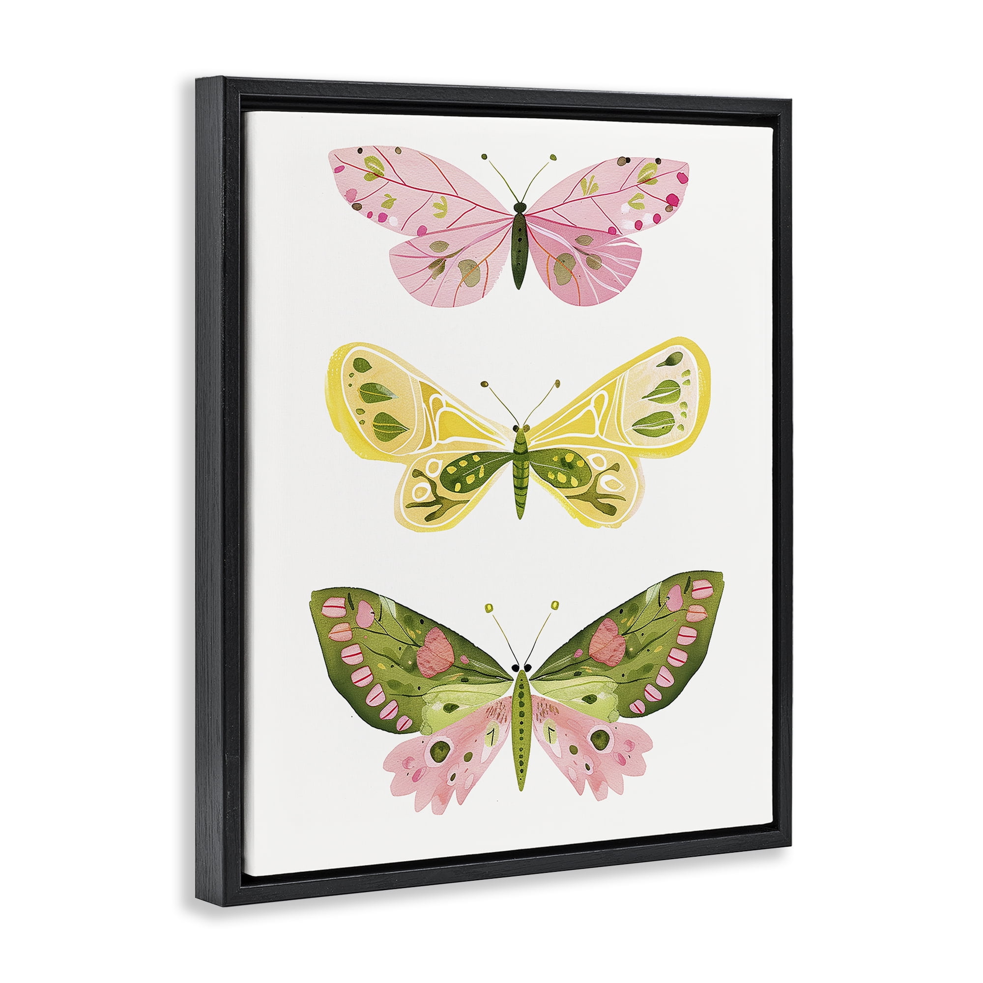 Stupell Industries Pastel Butterfly Trio Insects Painting Black Floater Framed Canvas Art Print Wall Art, 25 x 31