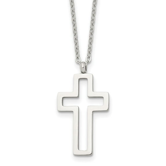 Auriga Fine Jewelry Stainless Steel Cut-out Cross Pendant on a 17.5 inch Cable Chain Necklace for Men 17.5"