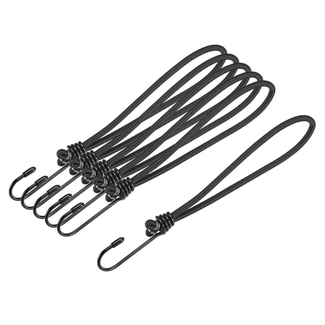 Unique Bargains 8 Inch Buckle Canopy Fix Elastic Rope with Hooks Black 6 Pack
