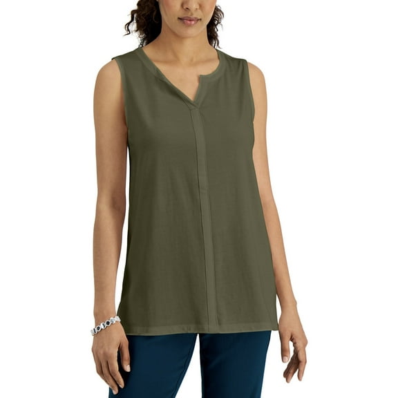 Karen Scott Women's Split-Neck Sleeveless Tunic Winter Moss Size M