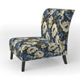 thumbnail image 3 of Designart "Blue Beige Floral Memories" Blue Damask Upholstered Accent Chair - Bohemian & Eclectic Arm Chair For Living Room, 3 of 5