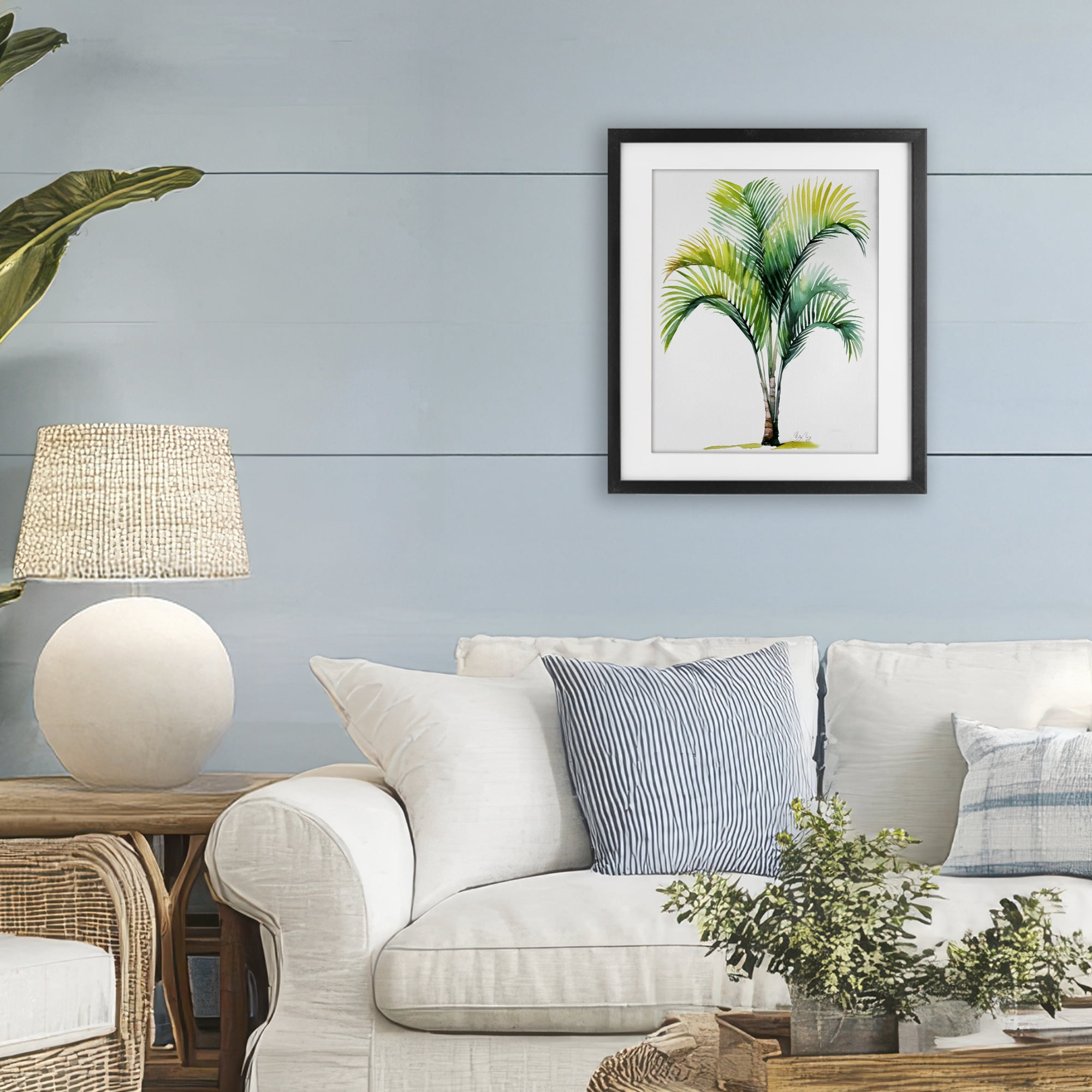 Stupell Industries Coastal Canopy Palm Tree Black Framed Print Under Glass, design by Shelly Craig