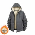thumbnail image 2 of Bzhegqhd Men's Sherpa Lined Hooded Jacket Casual Solid Color Thickened Zip Up Fleece Coat Blouse with Pockets Warm Winter Long Sleeve Pullover Cozy Streetwear Top, 2 of 9