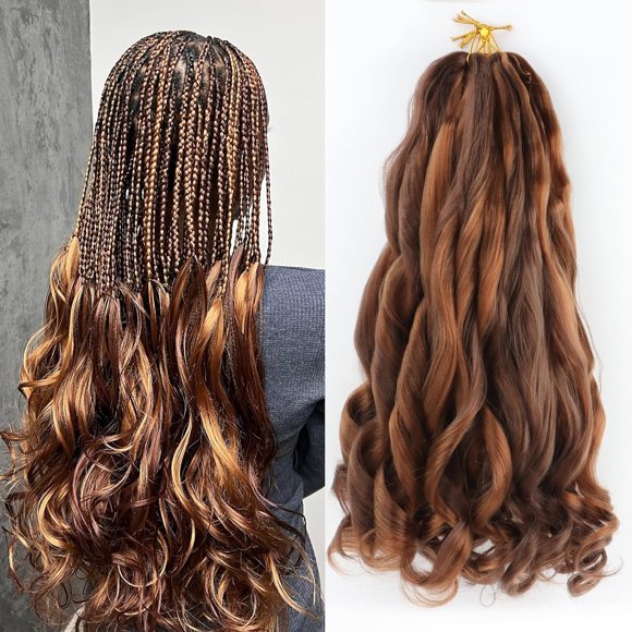 shiyou-French Curly Braiding Hair 18 Inch 5 Packs French Curl Braids Pre Stretched Bouncy Braid Loose Wavy Braids Synthetic Hair Extensions For Women (P30/33, 18inch)