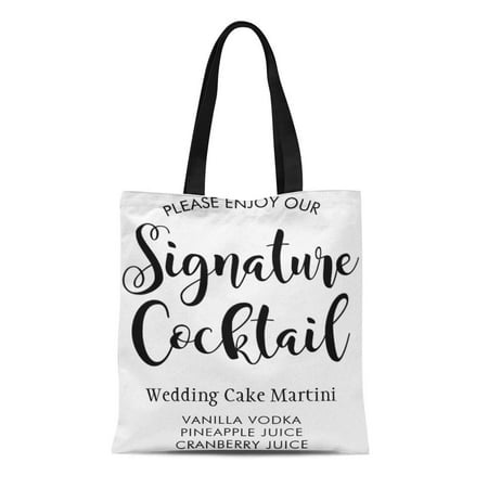 LADDKE Canvas Tote Bag Wedding Signature Cocktail Black Drink Modern Beverage Recipe Reusable Handbag Shoulder Grocery Shopping
