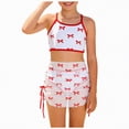 thumbnail image 4 of CAICJ98 Girls' 3 Piece Set Bow Print Bikini Swimsuit with Drawstring Beach Skirt Cute Ruched Bathing Suits for Girls Swimwear (10Y,Red), 4 of 6