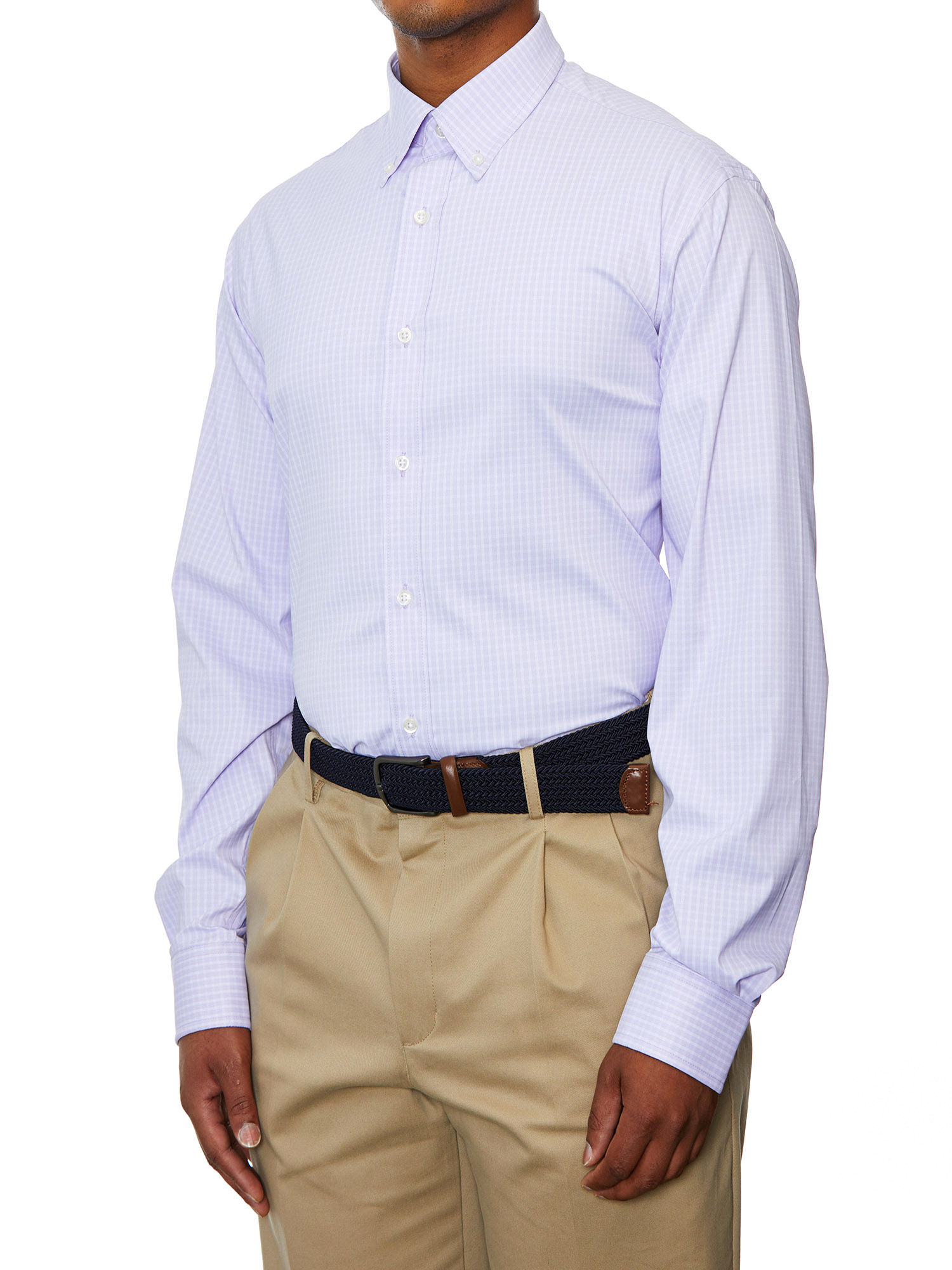 Lands' End Mens Regular-Fit Lilac Check Dress Shirt