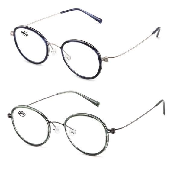 2 PACK Gabii MB1281 Blue Green stainless acetate round frame Men's/Women's Reading Glasses  1.00