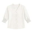 thumbnail image 3 of jobturf Womens Tops Dressy Casual Smocked Cuff 3/4 Sleeve V Neck T Shirts Spring Trendy Button Down Shirt Business Office Work Blouses S-XXL, 3 of 4