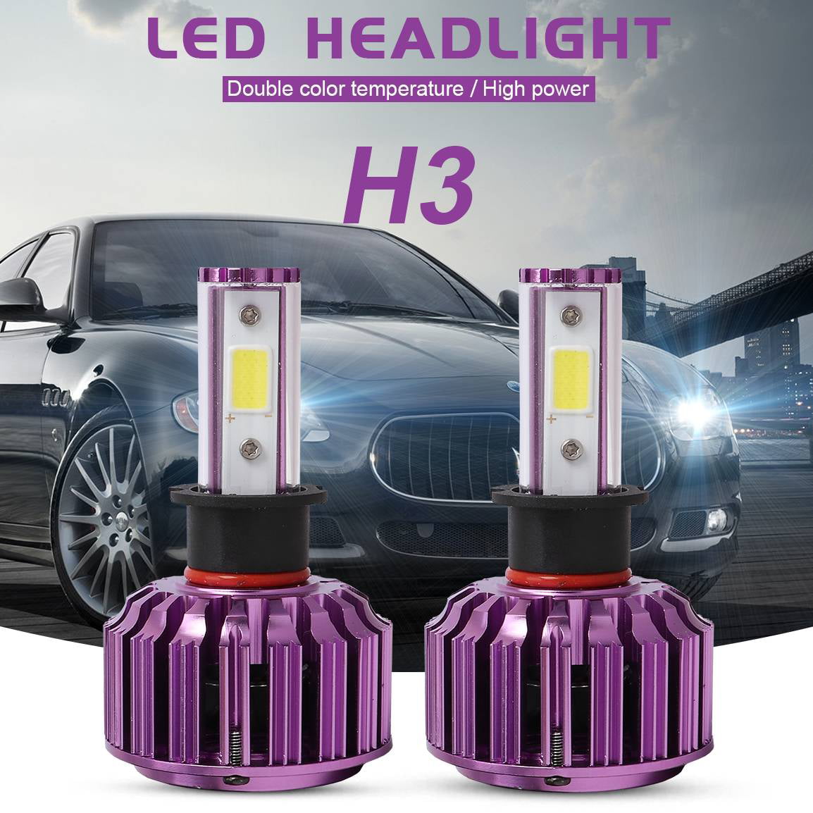 2x H3 LED Headlight COB Chip Bulb Fog Lamp 3000K/6000K/8000K 60W 8000LM  Canbus