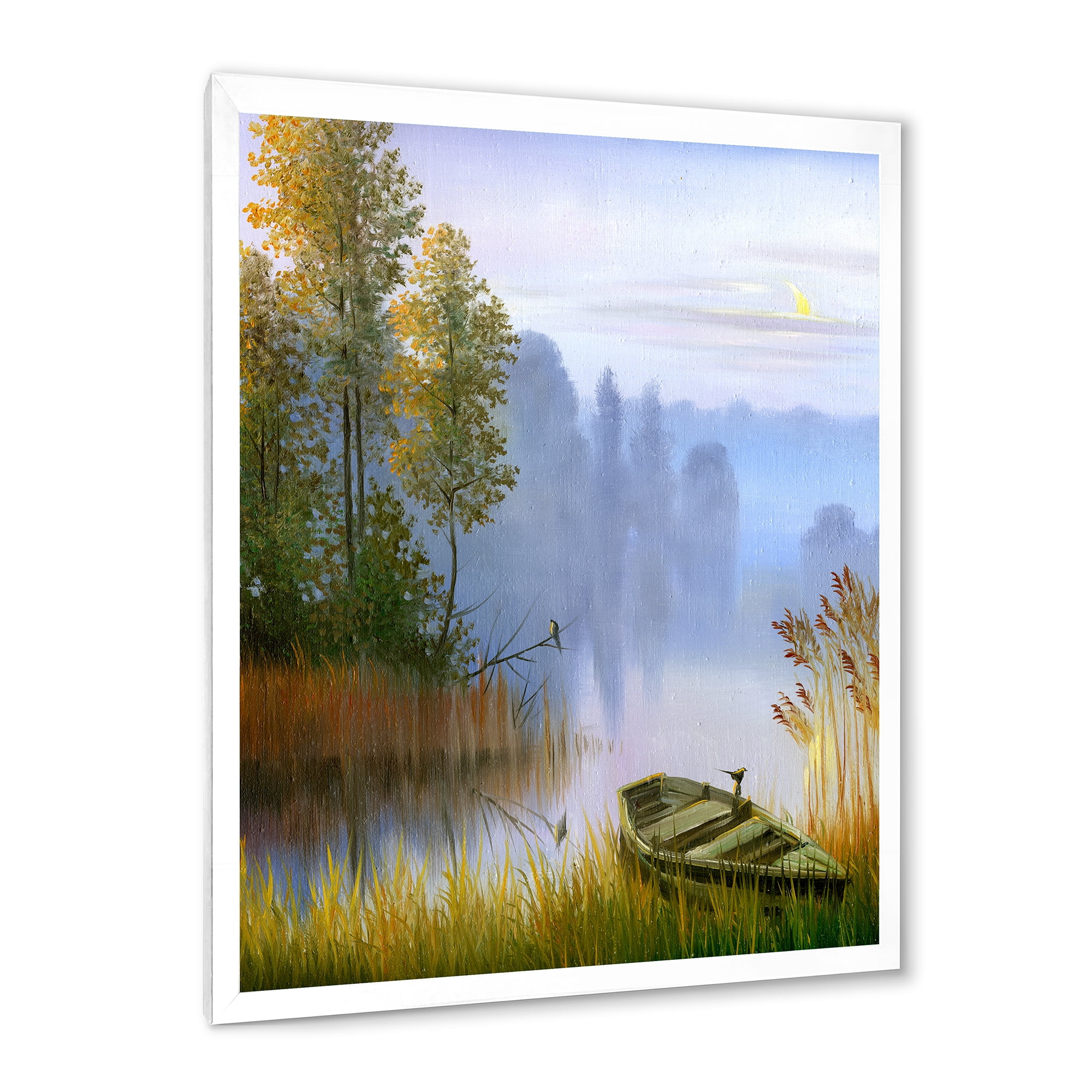 Designart 'The Bank Of The Lake With The Boat' Traditional Framed Art Print