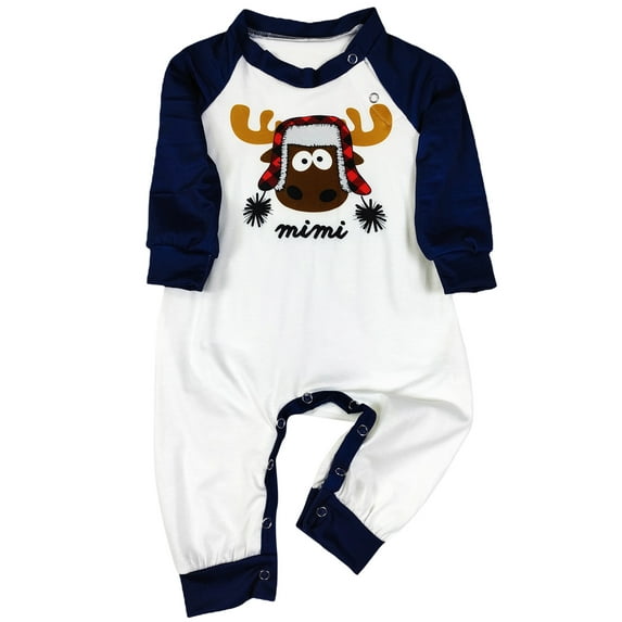 Gureui Parent-Child Christmas Nightclothes, Long Sleeve Round Neck Elk Print Tops+ Trousers Suit/ Infants Romper