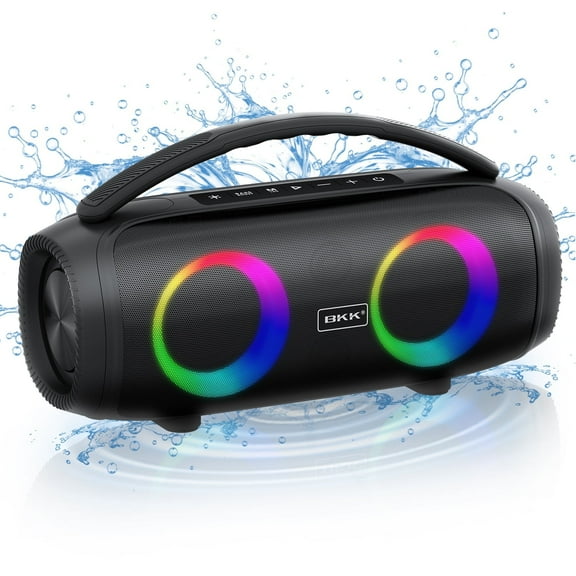 Vebreda Waterproof Bluetooth Speaker, 40W Stereo Portable Wireless Speaker with DJ Lights for Beach, Party, Black